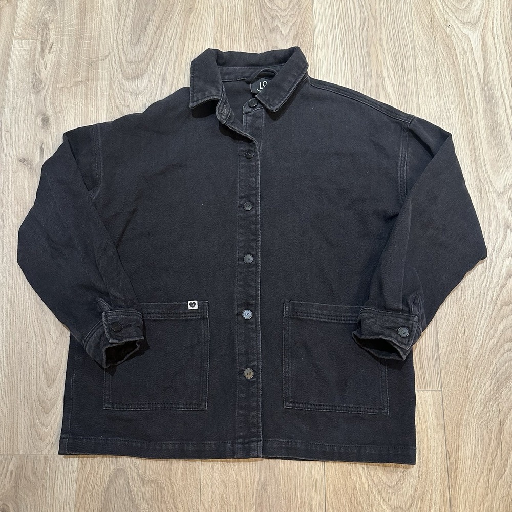 Lazy Oaf Unhappy Ending 100% Cotton Denim Boxy Chore Jacket Shacket Sz S Black
